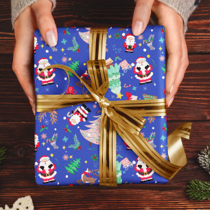 Weihnachtsspaß mit Santa auf blauem Hintergrund Geschenkpapier