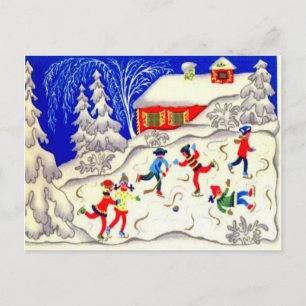 Weihnachtsspass, Skaten auf dem Teich Feiertagspostkarte