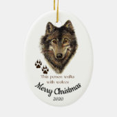 Weihnachtsspaziergänge nach Maß mit Wölfen Zitat Keramikornament (Hinten)