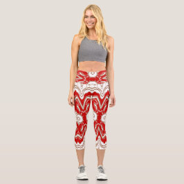 Weihnachtsspezial Rot-Weiß-Stoffmuster Capri Leggings