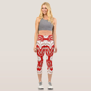 Weihnachtsspezial Rot-Weiß-Stoffmuster Capri Leggings