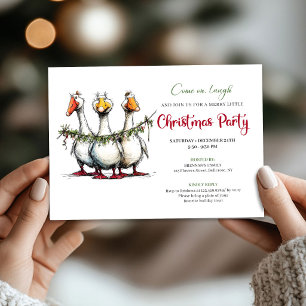 Weihnachtsspielende Gänse Lustige Wasserfarben-Par Einladung