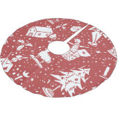 Weihnachtsspielzeug-Muster auf Retro Red Polyester Weihnachtsbaumdecke (Schrägansicht)