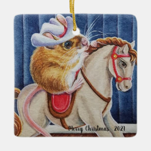 Weihnachtsspielzeug Rocking Horse Maus Kunst Keramikornament