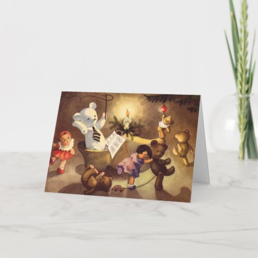 Weihnachtsspielzeug, Tanzpuppen, Teddybären Feiertagskarte (Vorderseite)