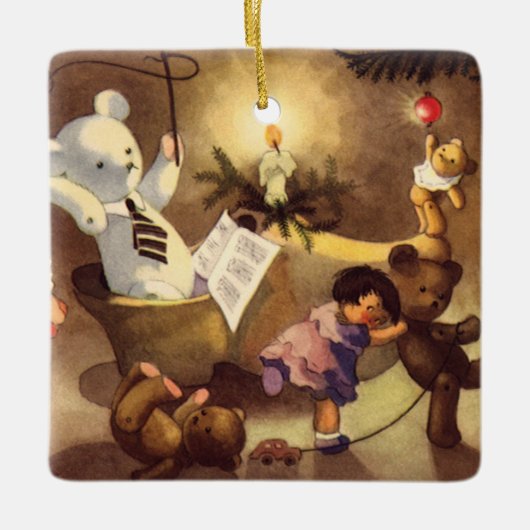 Weihnachtsspielzeug, Tanzpuppen, Teddybären Keramikornament (Vorderseite)