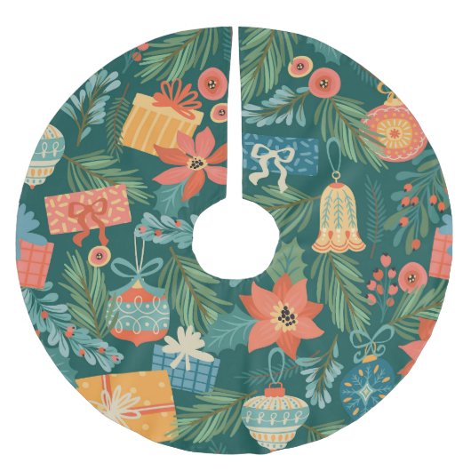 Weihnachtsspielzeug, trendy Retro Muster. Polyester Weihnachtsbaumdecke (Vorderseite)