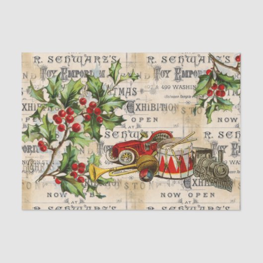 Weihnachtsspielzeug und Holly Tissue Seidenpapier (Vorderseite)