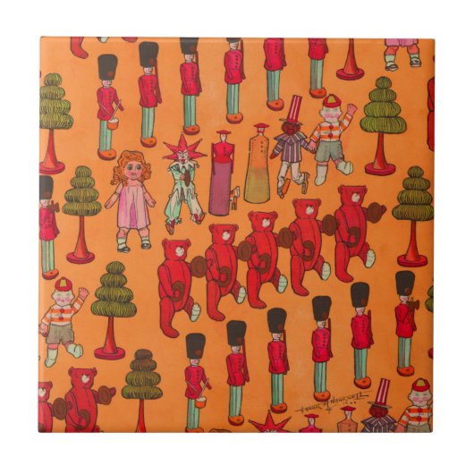 Weihnachtsspielzeug-Vintage Kinder spielen Fliese (Vorderseite)