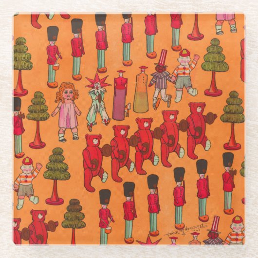 Weihnachtsspielzeug-Vintage Kinder spielen Glasuntersetzer (Vorderseite)