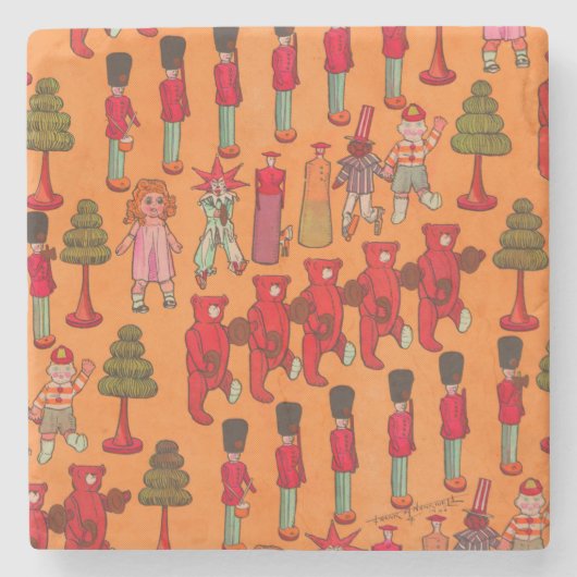 Weihnachtsspielzeug-Vintage Kinder spielen Steinuntersetzer (Vorderseite)