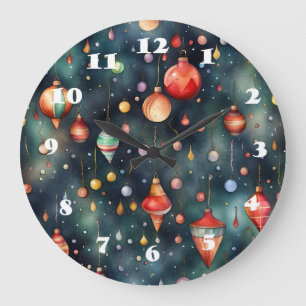 Weihnachtsspielzeug, Weihnachtsdekoration Aquarell Große Wanduhr