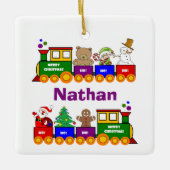 Weihnachtsspielzeug-Zug Keramikornament (Vorderseite)