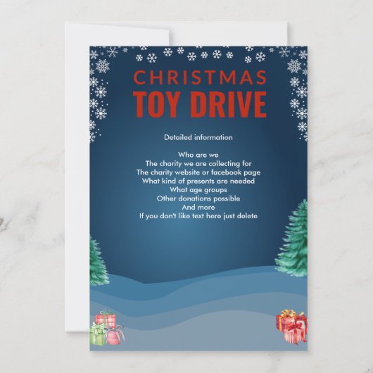 Weihnachtsspielzeugfamilie oder Wohltätigkeit Einladung (Rückseite)