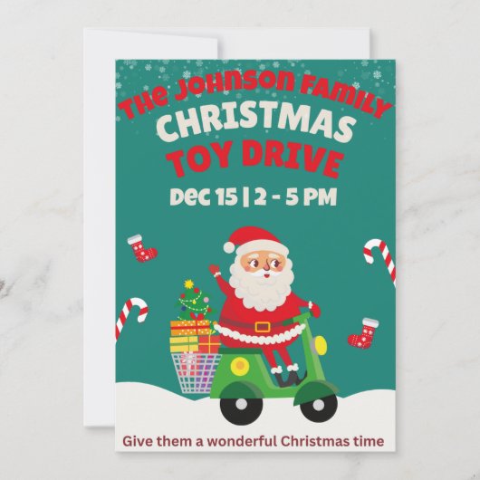 Weihnachtsspielzeugfamilie oder Wohltätigkeit Einladung (Vorderseite)