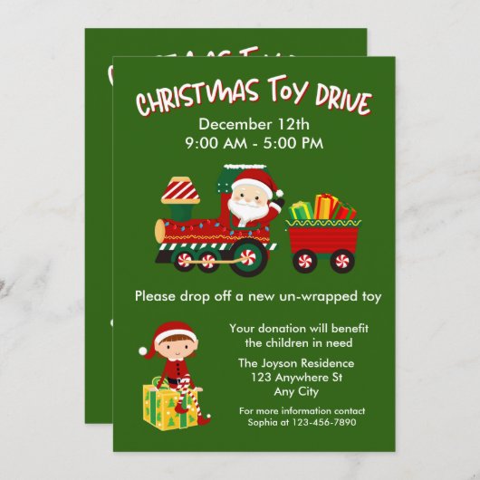 Weihnachtsspielzeugfamilie oder Wohltätigkeit Einladung (Vorne/Hinten)