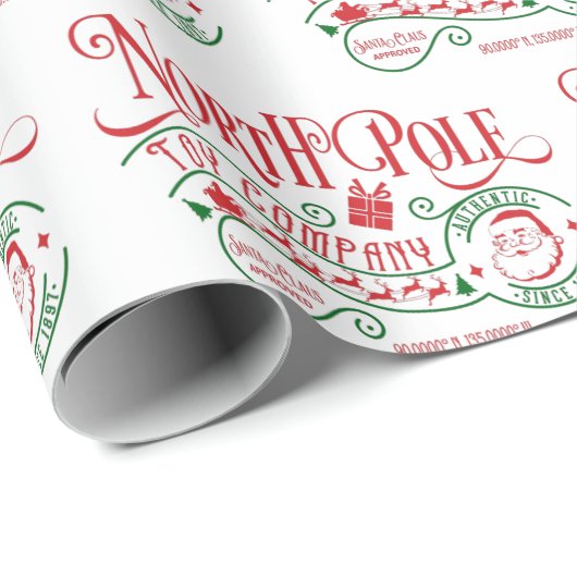 Weihnachtsspielzeugfirma North Pole Geschenkpapier (Rolleneckpunkt)