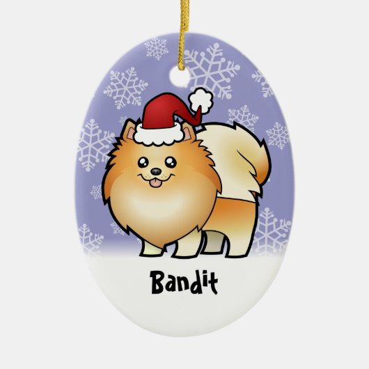 WeihnachtsSpitz (addieren Sie Ihren Haustiernamen) Keramikornament (Vorne)