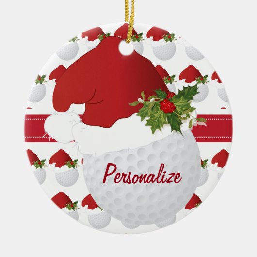 Weihnachtssport Golf Ball Weihnachtsmannmütze Keramikornament (Vorne)