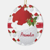 Weihnachtssport Golf Ball Weihnachtsmannmütze Keramikornament (Links)