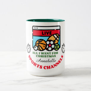 Weihnachtssport im Fernsehen - Tasse mit grünem Ri