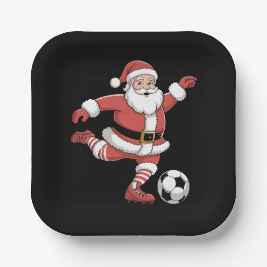 Weihnachtssport in Santa Plays Fußball Pappteller (Vorderseite)
