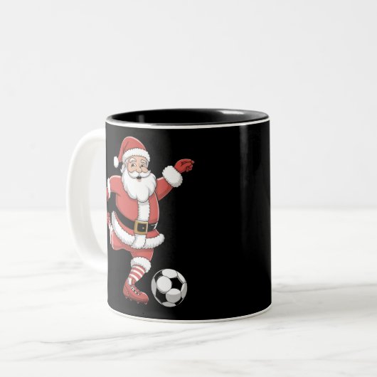 Weihnachtssport in Santa Plays Fußball Zweifarbige Tasse (Vorderseite Links)