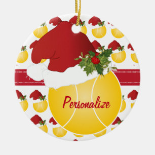Weihnachtssport-Tennis-Ball-Weihnachtsmannmütze Keramikornament