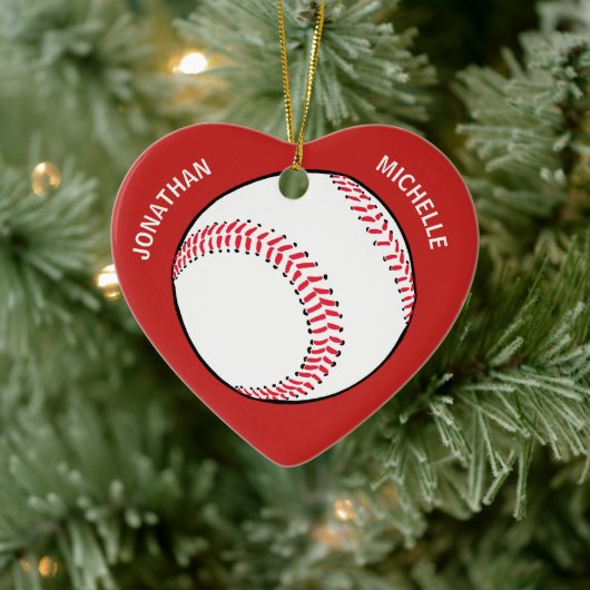 Weihnachtssportbaseball Couple Monogram-Namen Keramik Ornament (Baum)