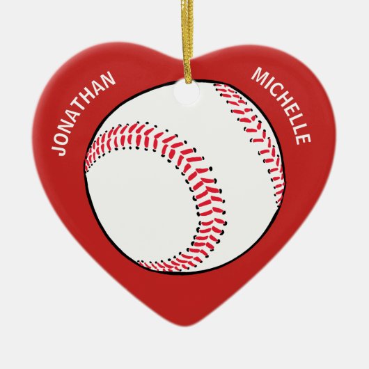 Weihnachtssportbaseball Couple Monogram-Namen Keramik Ornament (Vorne)