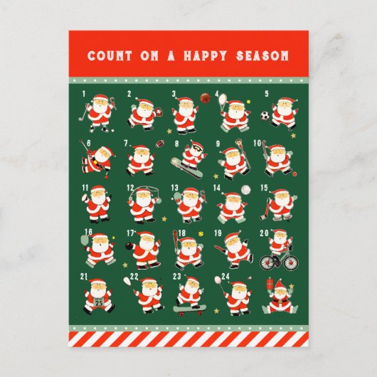 Weihnachtssportkalender Countdown Feiertagspostkarte (Vorderseite)