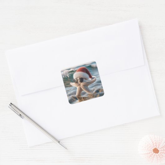 Weihnachtsstäbchen im Ozean Quadratischer Aufkleber (Umschlag)
