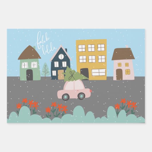 Weihnachtsstadt Fa la la la Lights Strümpfe Geschenkpapier Set (Vorderseite)