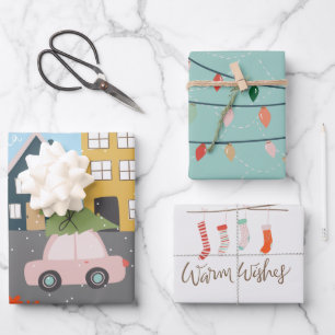 Weihnachtsstadt Fa la la la Lights Strümpfe Geschenkpapier Set