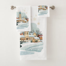 Weihnachtsstadt Handtuch-Set Schneeflocken Badhandtuch Set
