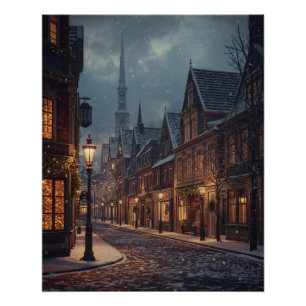 Weihnachtsstadt im Schnee Poster