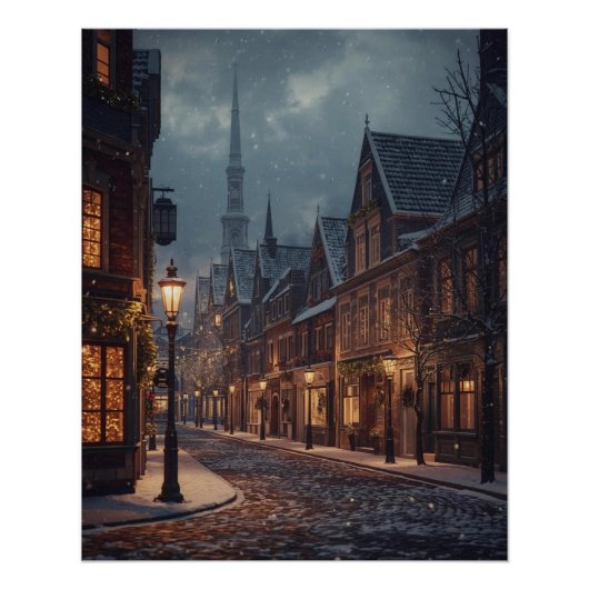 Weihnachtsstadt im Schnee Poster (Vorderseite)