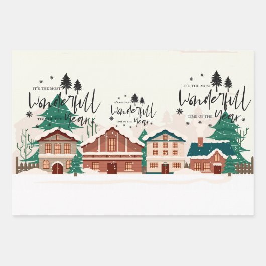 Weihnachtsstadt Landschaft Frohe Weihnachtsangebot Geschenkpapier Set (Vorderseite 2)