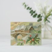 Weihnachtsstadt mit Holly Feiertagspostkarte (Stehend Vorderseite)