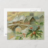 Weihnachtsstadt mit Holly Feiertagspostkarte (Vorne/Hinten)