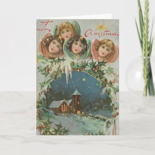 Weihnachtsstadt mit Kindern Feiertagskarte (Vorderseite)