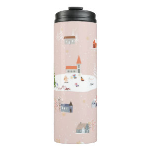 Weihnachtsstadt: Niedliche Vintage Landschaft Thermosbecher