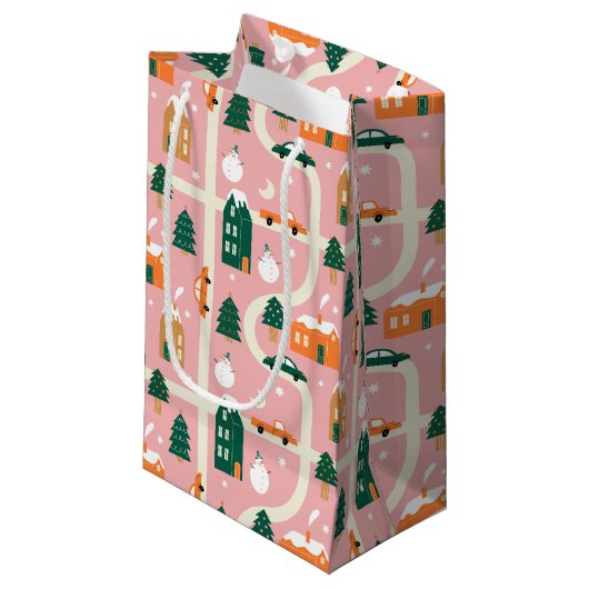 Weihnachtsstadt - Urlaubsplanmuster Kleine Geschenktüte (Vorderseite Schrägansicht)