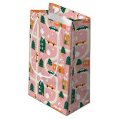 Weihnachtsstadt - Urlaubsplanmuster Kleine Geschenktüte (Rückseite Schrägansicht)