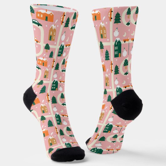 Weihnachtsstadt - Urlaubsplanmuster Socken (Gewinkelt)