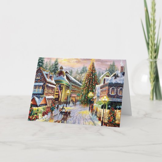 Weihnachtsstadt Vintage Feiertagskarte (Vorderseite)