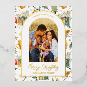 Weihnachtsstadt Wasserfarbe Foto Folien Feiertagspostkarte