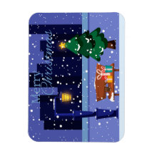 Weihnachtsstadtbild mit Straßenlaterne, Baum und G