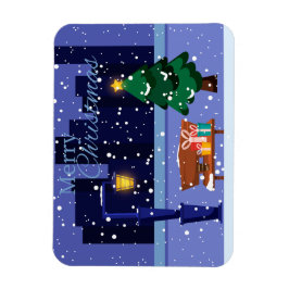Weihnachtsstadtbild mit Straßenlaterne, Baum und G Magnet