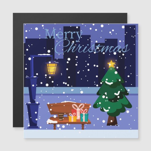 Weihnachtsstadtbild mit Straßenlaterne, Baum und G Magnetkarte (Vorne/Hinten)